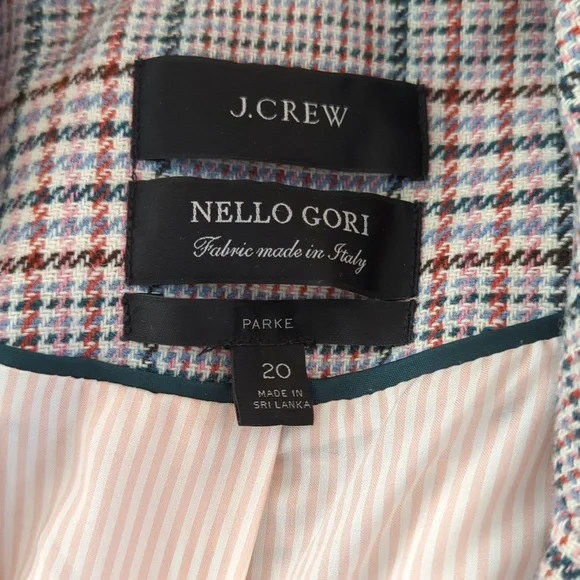 J. Crew Nello Gori Multicolor Checkered Blazer, Women's Size 20 - Picture 3 of 7